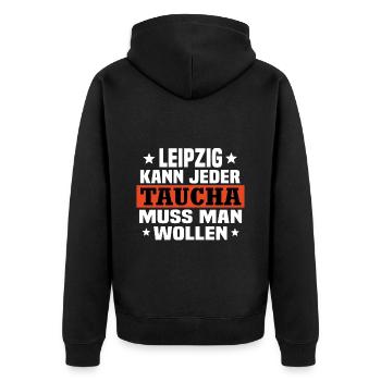 Taucha - Unisex Premium Bio Zip Hoodie - Schwarz - Hinten - Nico (187cm)