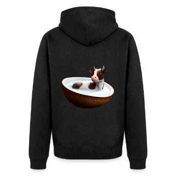 Kuh in Kokosnuss - Unisex Premium Bio Zip Hoodie - Schwarz - Hinten - Nico (187cm)