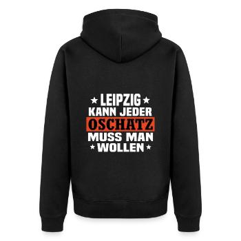 Oschatz - Unisex Premium Bio Zip Hoodie - Schwarz - Hinten - Nico (187cm)