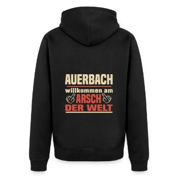 Auerbach - Unisex Premium Bio Zip Hoodie - Schwarz - Hinten - Nico (187cm)