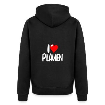 Plauen - Unisex Premium Bio Zip Hoodie - Schwarz - Hinten - Nico (187cm)