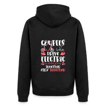 Rollerfahrer Strom Batterie - Unisex Premium Bio Zip Hoodie - Schwarz - Hinten - Nico (187cm)