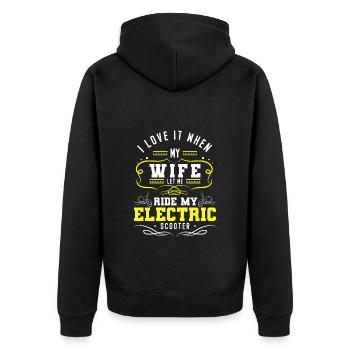 E-Scooter Stromer Roller Sport Hybrid - Unisex Premium Bio Zip Hoodie - Schwarz - Hinten - Nico (187cm)