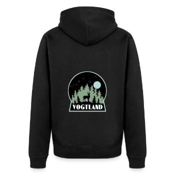 Vogtland - Unisex Premium Bio Zip Hoodie - Schwarz - Hinten - Nico (187cm)