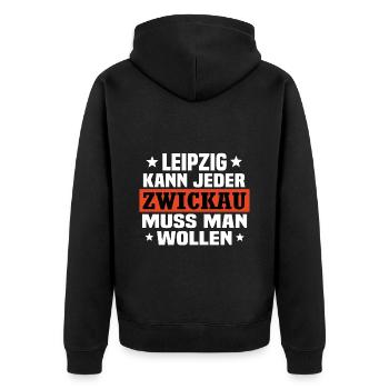 Zwickau - Unisex Premium Bio Zip Hoodie - Schwarz - Hinten - Nico (187cm)