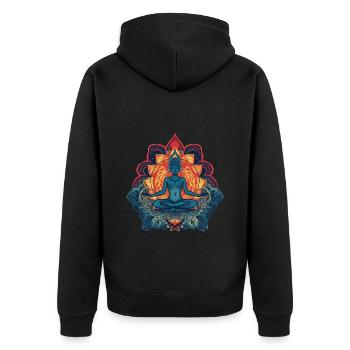 Motif coloré de Buddha Yoga avec ornements - Veste à capuche bio Premium Unisexe - noir - Dos - Nico (187cm)