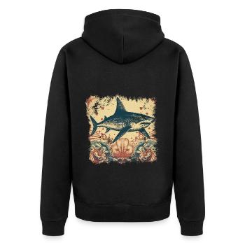 Cool retro shark with 50s patterns - Unisex Premium Organic Zip Hoodie - black - Back - Nico (187cm)
