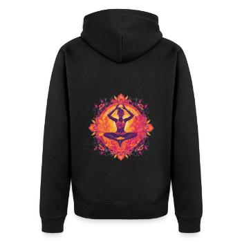 Motif de Buddha Yoga violet / Rose / Jaune avec ornements - Veste à capuche bio Premium Unisexe - noir - Dos - Nico (187cm)