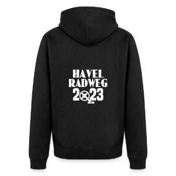 Havel Radweg - Unisex Premium Bio Zip Hoodie - Schwarz - Hinten - Nico (187cm)