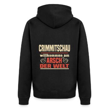 Crimmitschau - Unisex Premium Bio Zip Hoodie - Schwarz - Hinten - Nico (187cm)