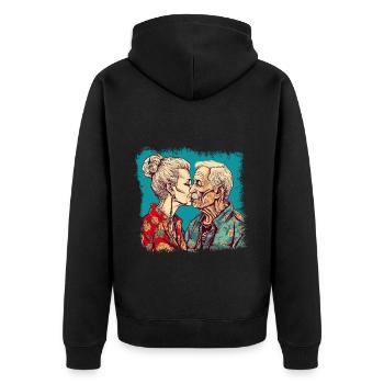 Embrasser le meilleur couple Ager avec des chemises hawaïennes - Veste à capuche bio Premium Unisexe - noir - Dos - Nico (187cm)