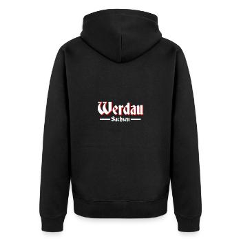 Werdau - Unisex Premium Bio Zip Hoodie - Schwarz - Hinten - Nico (187cm)