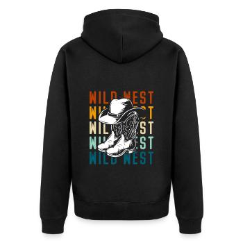 Western Wild Wilderness Rodeo - Unisex Premium Organic Zip Hoodie - black - Back - Nico (187cm)