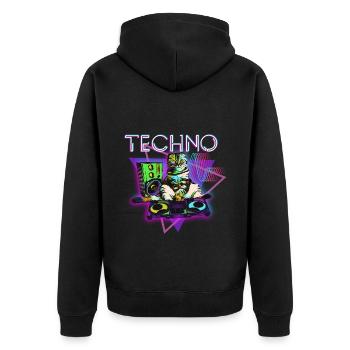 Techno Techno Musik Party Energie - Unisex Premium Bio Zip Hoodie - Schwarz - Hinten - Nico (187cm)