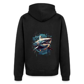 Cool retro futuristic shark as a work of art - Unisex Premium Organic Zip Hoodie - black - Back - Nico (187cm)