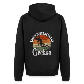 Reptilie Eidechse Tier Reptilienliebhaber - Unisex Premium Bio Zip Hoodie - Schwarz - Hinten - Nico (187cm)