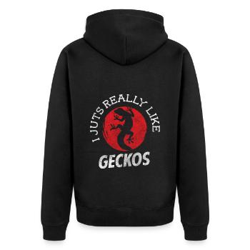 Geckos Terraristik - Unisex Premium Bio Zip Hoodie - Schwarz - Hinten - Nico (187cm)