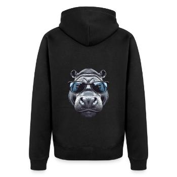 Nilpferd mit Sonnenbrille - Unisex Premium Bio Zip Hoodie - Schwarz - Hinten - Nico (187cm)