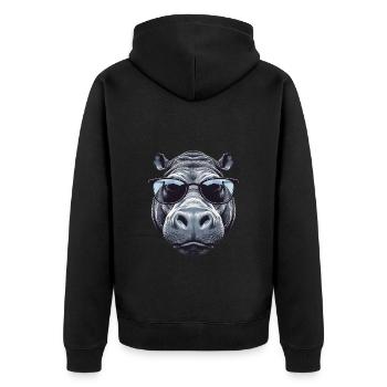 Nilpferd mit Sonnenbrille - Unisex Premium Bio Zip Hoodie - Schwarz - Hinten - Nico (187cm)