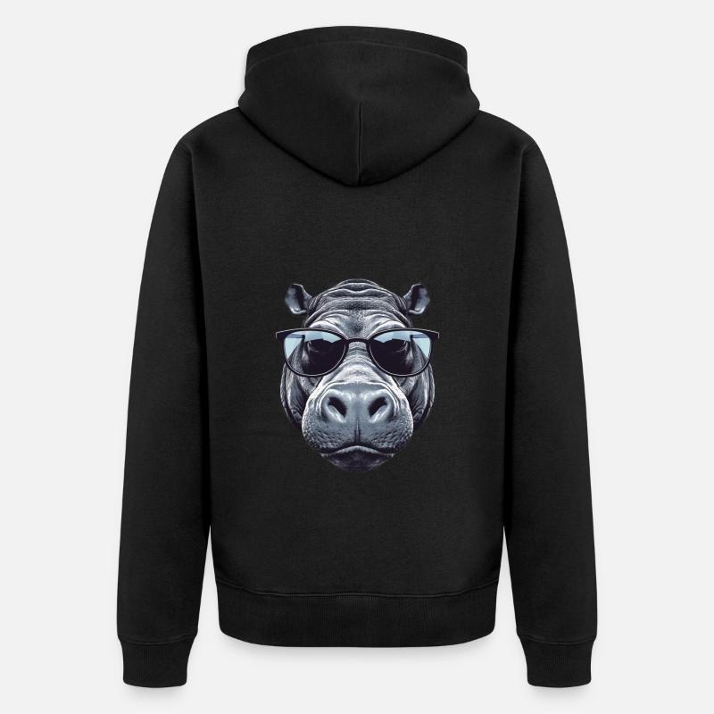 Hippopotame avec lunettes de soleil - Veste à capuche bio Premium Unisexe - noir