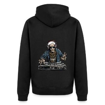 Cooler Best-Ager Mann als DJ, Alter Mann als DJ - Unisex Premium Bio Zip Hoodie - Schwarz - Hinten - Nico (187cm)