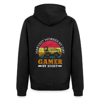 Harvest Farm Work Field - Unisex Premium Organic Zip Hoodie - black - Back - Nico (187cm)