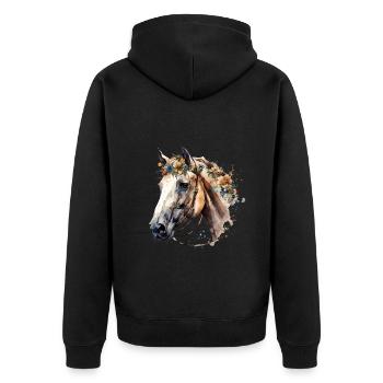 Cheval blanc aux fleurs délicates - look bohème - Veste à capuche bio Premium Unisexe - noir - Dos - Nico (187cm)