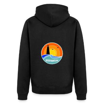 Bornholm Leuchtturm - Unisex Premium Bio Zip Hoodie - Schwarz - Hinten - Nico (187cm)