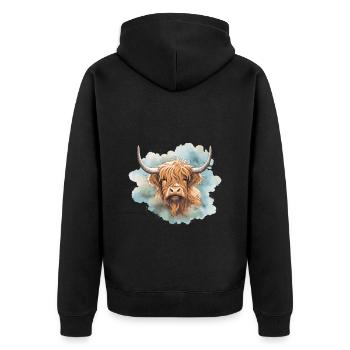 Hochlandkuh Porträt Aquarell - Unisex Premium Bio Zip Hoodie - Schwarz - Hinten - Nico (187cm)