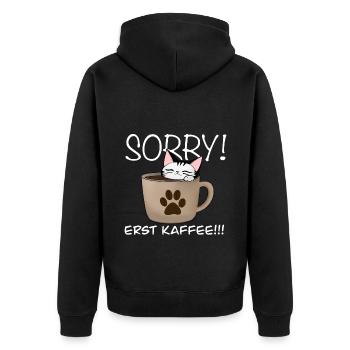 Sorry erst kaffe Katze - Unisex Premium Bio Zip Hoodie - Schwarz - Hinten - Nico (187cm)
