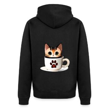 Ich liebe Katze und Kaffee am Morgen - Unisex Premium Bio Zip Hoodie - Schwarz - Hinten - Nico (187cm)