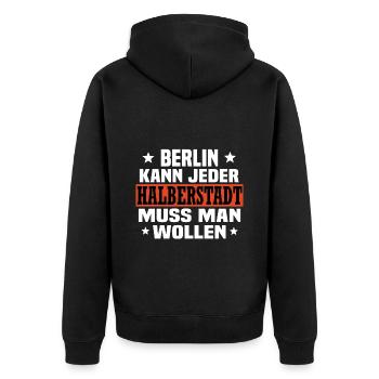Halberstadt - Unisex Premium Bio Zip Hoodie - Schwarz - Hinten - Nico (187cm)