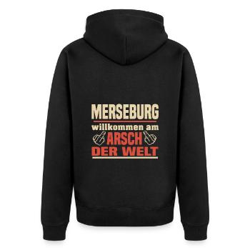 Merseburg - Unisex Premium Bio Zip Hoodie - Schwarz - Hinten - Nico (187cm)