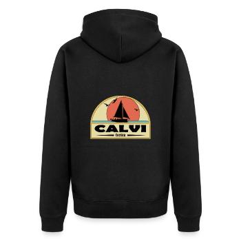 Calvi Korsika - Unisex Premium Bio Zip Hoodie - Schwarz - Hinten - Nico (187cm)