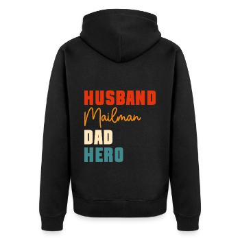 Post Briefzusteller Postboten - Unisex Premium Bio Zip Hoodie - Schwarz - Hinten - Nico (187cm)