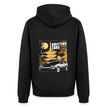 Driften Auto Burnout Motor - Unisex Premium Bio Zip Hoodie - Schwarz - Hinten - Nico (187cm)