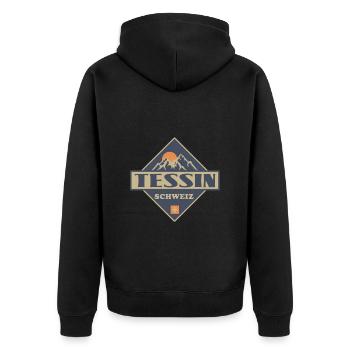 Tessin - Unisex Premium Bio Zip Hoodie - Schwarz - Hinten - Nico (187cm)