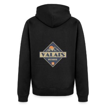 Valais - Unisex Premium Bio Zip Hoodie - Schwarz - Hinten - Nico (187cm)