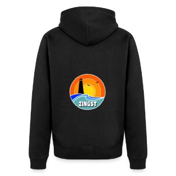 Ostsee Leuchtturm Zingst - Unisex Premium Bio Zip Hoodie - Schwarz - Hinten - Nico (187cm)