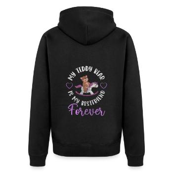 Teddy Kinder Beschützer Kuscheln - Unisex Premium Bio Zip Hoodie - Schwarz - Hinten - Nico (187cm)