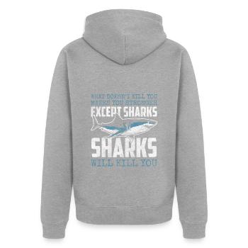 Dents de pêcheur sous-marin de requin - Veste à capuche bio Premium Unisexe - gris chiné - Dos - Nico (187cm)