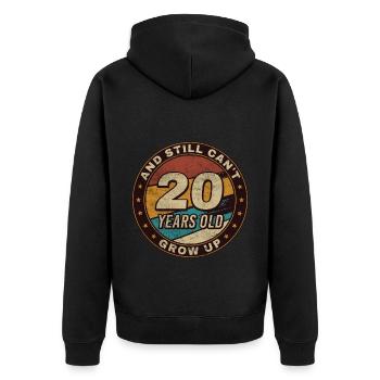 Cadeau 20e anniversaire Rétro 20e anniversaire - Veste à capuche bio Premium Unisexe - noir - Dos - Nico (187cm)