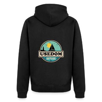 Usedom - Unisex Premium Bio Zip Hoodie - Schwarz - Hinten - Nico (187cm)