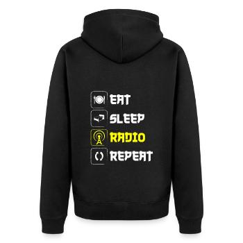 Moderator Job Show - Unisex Premium Bio Zip Hoodie - Schwarz - Hinten - Nico (187cm)
