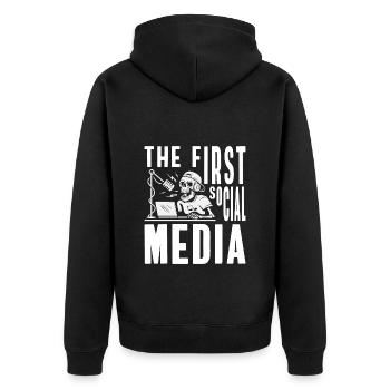 Moderator Ankündigung Job - Unisex Premium Bio Zip Hoodie - Schwarz - Hinten - Nico (187cm)