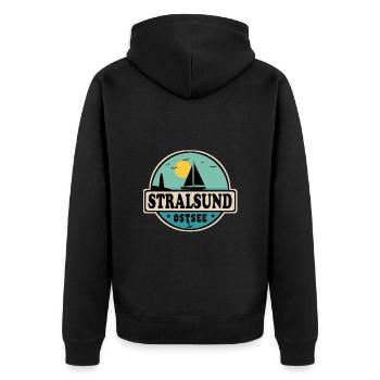 Stralsund - Unisex Premium Bio Zip Hoodie - Schwarz - Hinten - Nico (187cm)
