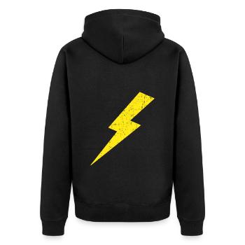 Lightning Bolt Power Gelb Retro Vintage - Unisex Premium Bio Zip Hoodie - Schwarz - Hinten - Nico (187cm)