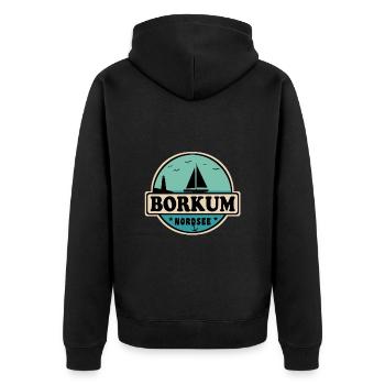 Nordsee Segelboot Leuchtturm Borkum - Unisex Premium Bio Zip Hoodie - Schwarz - Hinten - Nico (187cm)