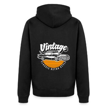 Oldtimer Vintage Wertvoll - Unisex Premium Bio Zip Hoodie - Schwarz - Hinten - Nico (187cm)