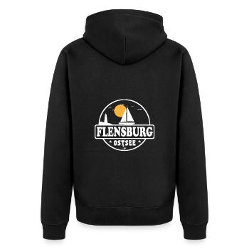 Flensburg - Unisex Premium Bio Zip Hoodie - Schwarz - Hinten - Nico (187cm)